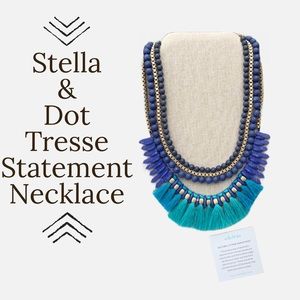 Stella & Dot Teresse Statement Necklace Blue & Gold